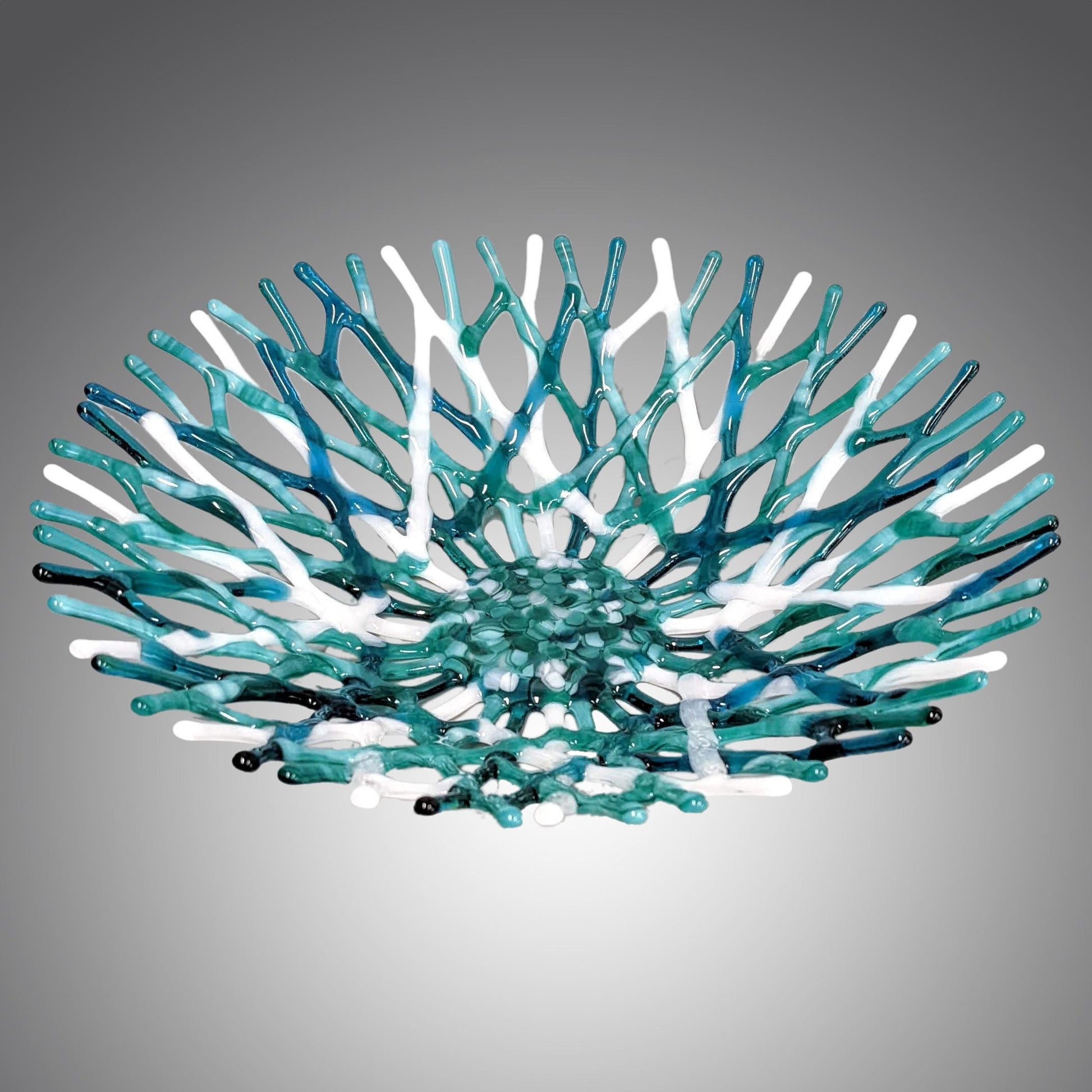 Glass Art Coral Bowl in Aqua Teal and White | The Glass Rainbow