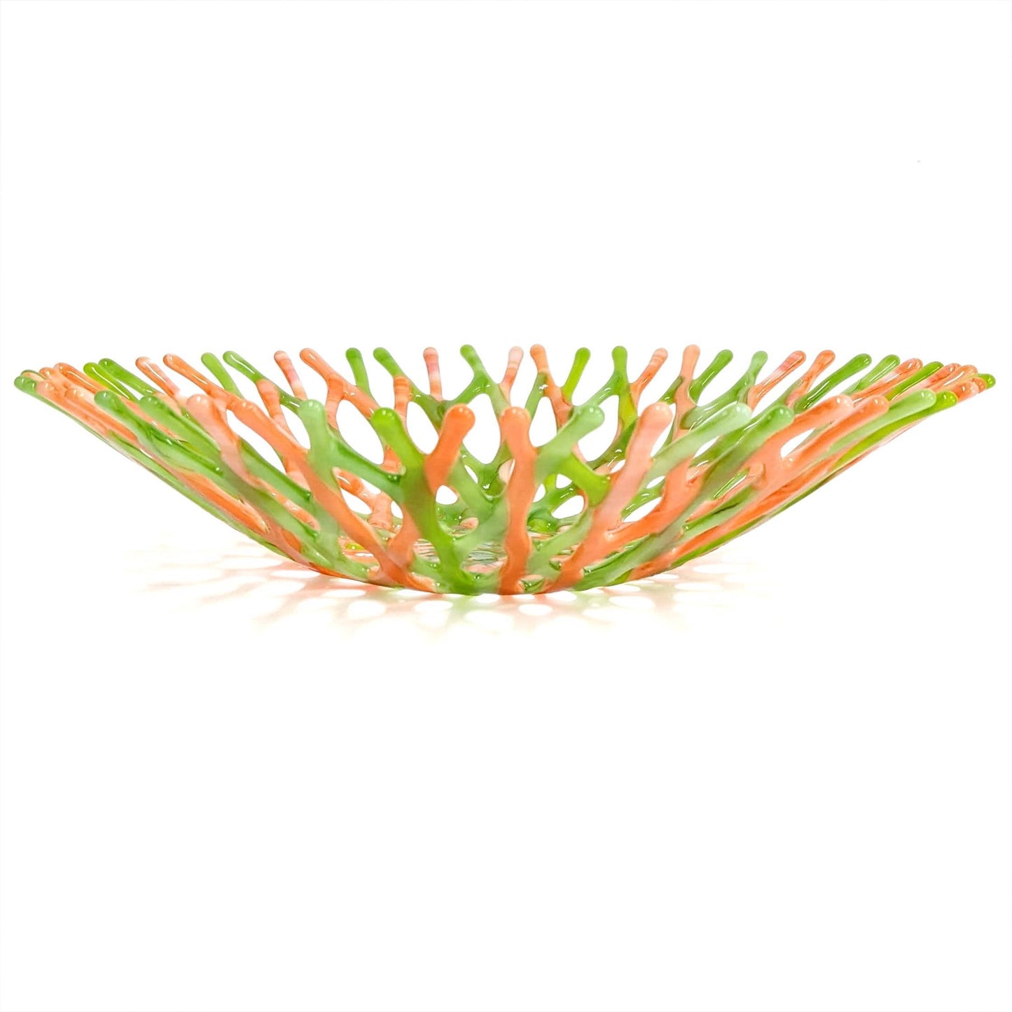 Fused Glass Art Coral Bowl in Orange and Lime Green