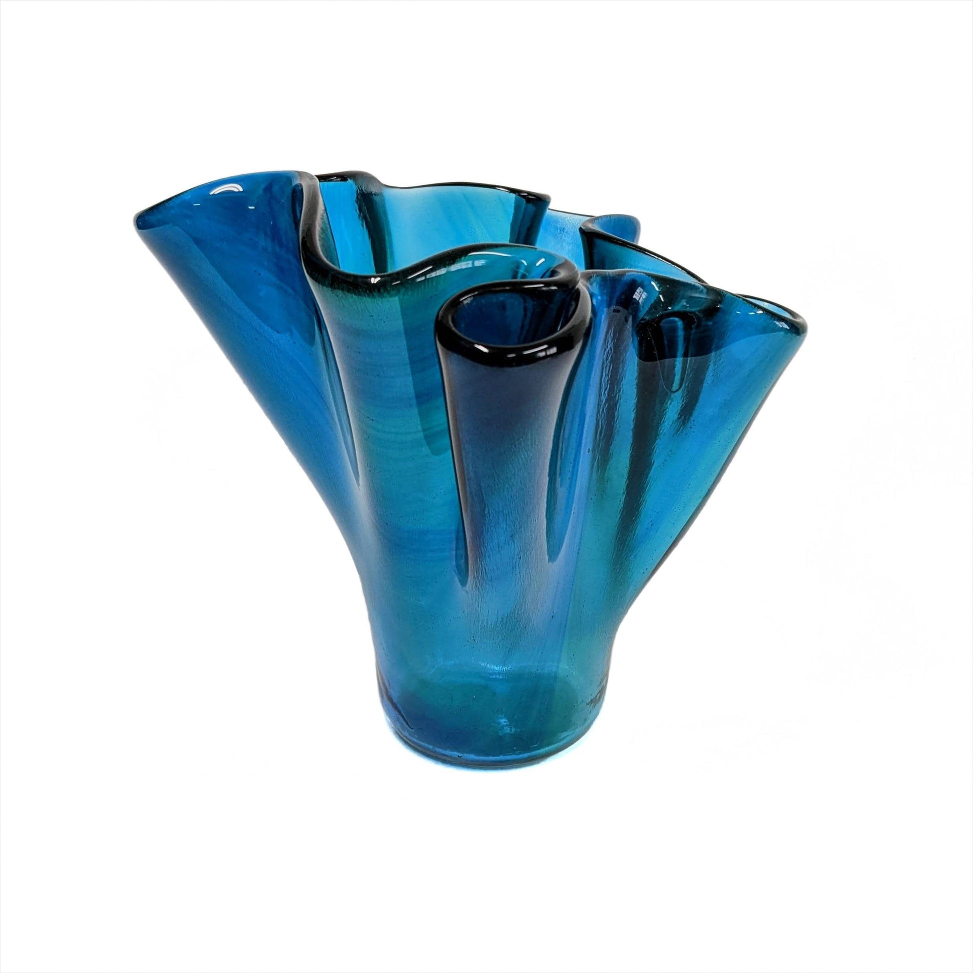 Glass Art Vase in Teal Aqua Turquoise Blue | Handcrafted Glass Vase