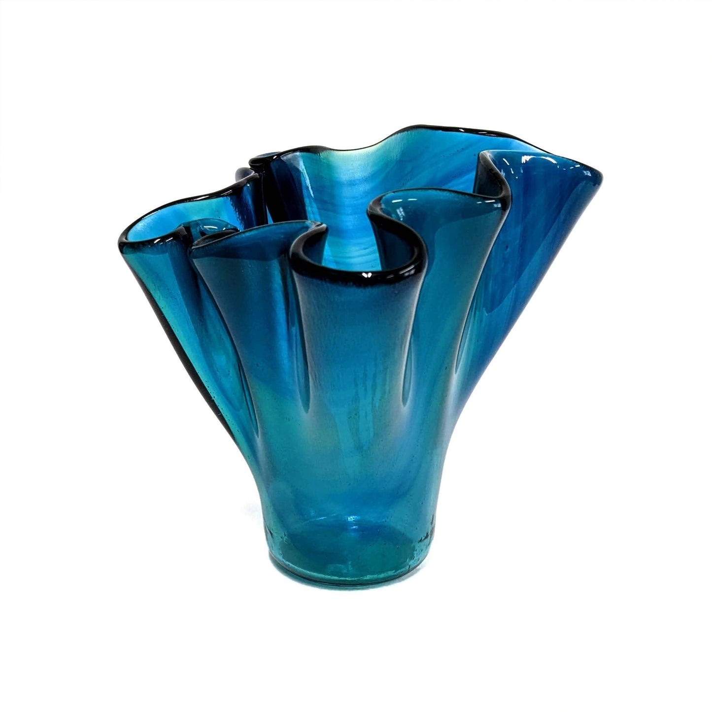 Glass Art Vase in Teal Aqua Turquoise Blue