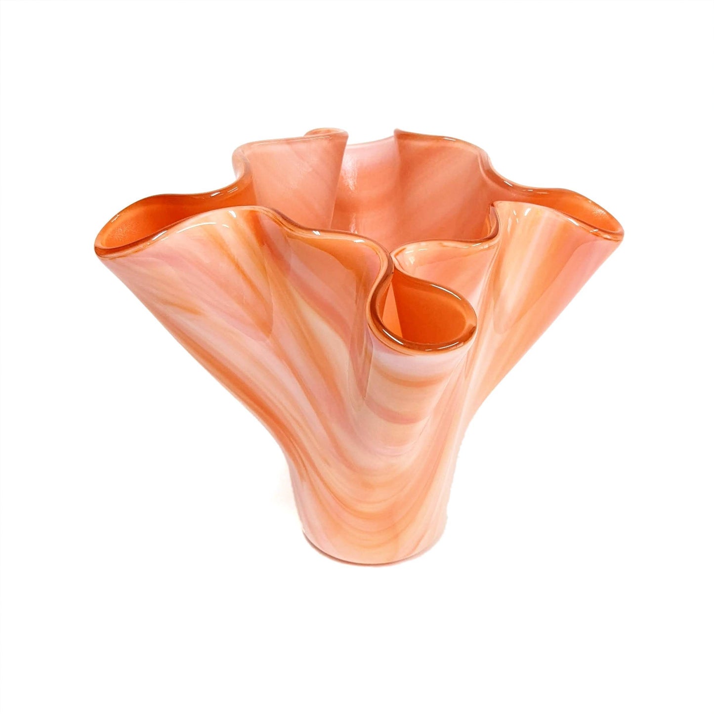 Glass Art Abstract Vase in Sunrise Orange Peach and White