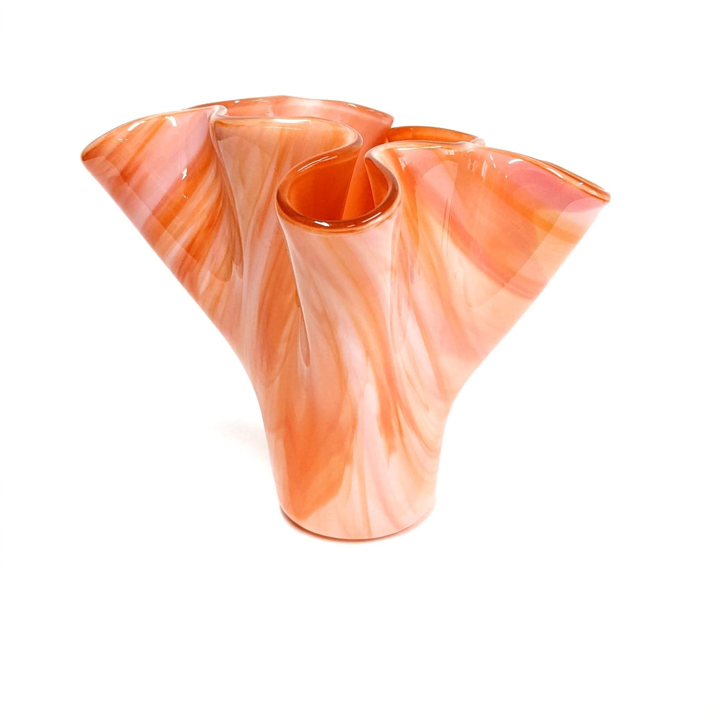 Glass Art Abstract Vase in Sunrise Orange Peach and White