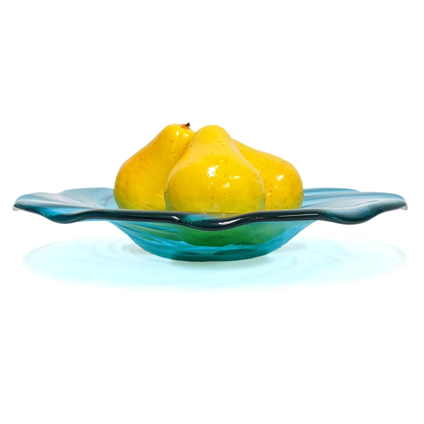 Glass Art Fruit Bowl in Aquamarine Blue Green