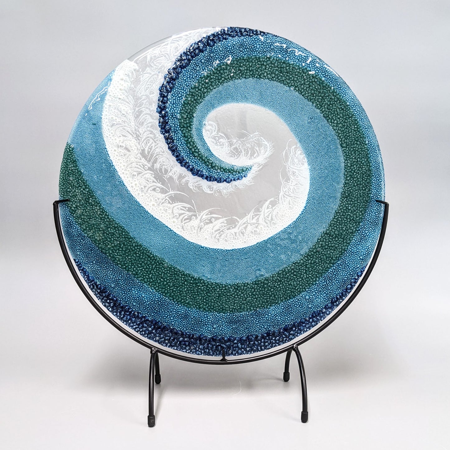 XLarge Fused Glass Art Crashing Ocean Wave with Stand | Pipeline Waves