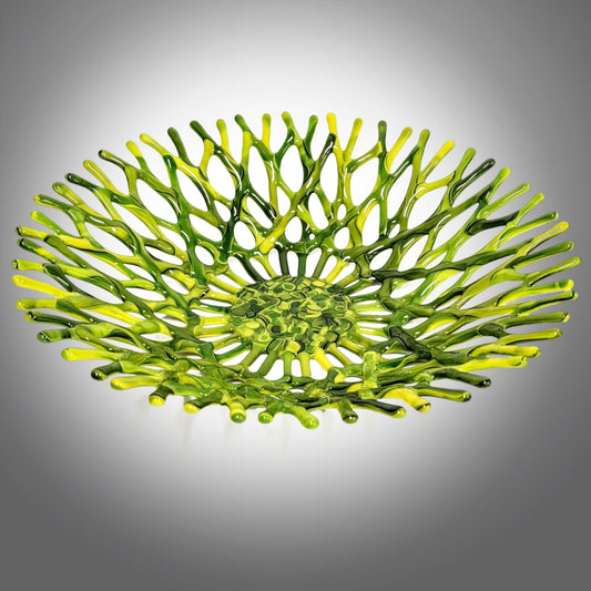Glass Art Coral Fruit Bowl in Green and Yellow | Beach Gifts and Décor