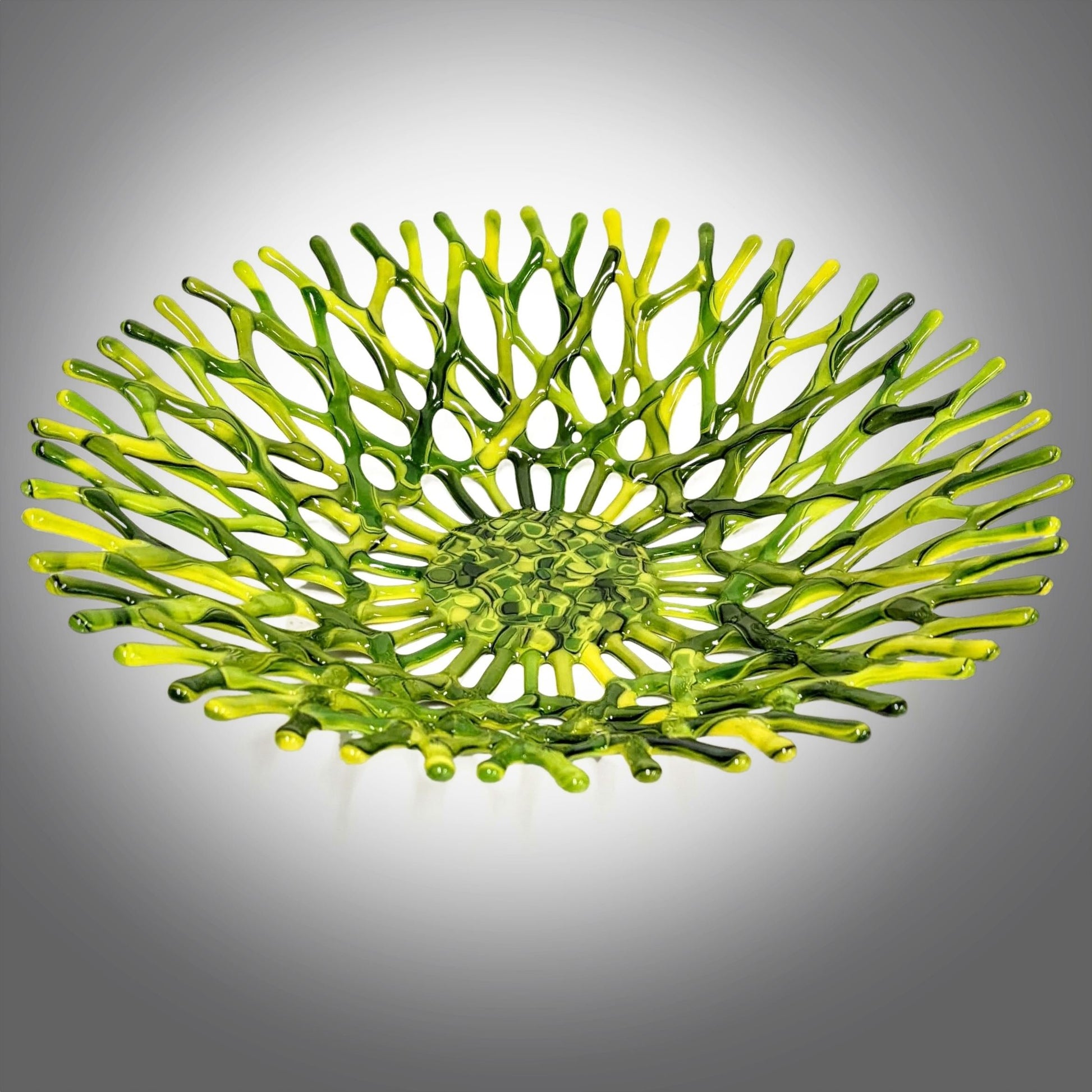 Glass Art Coral Fruit Bowl in Green and Yellow | Beach Gifts and Décor