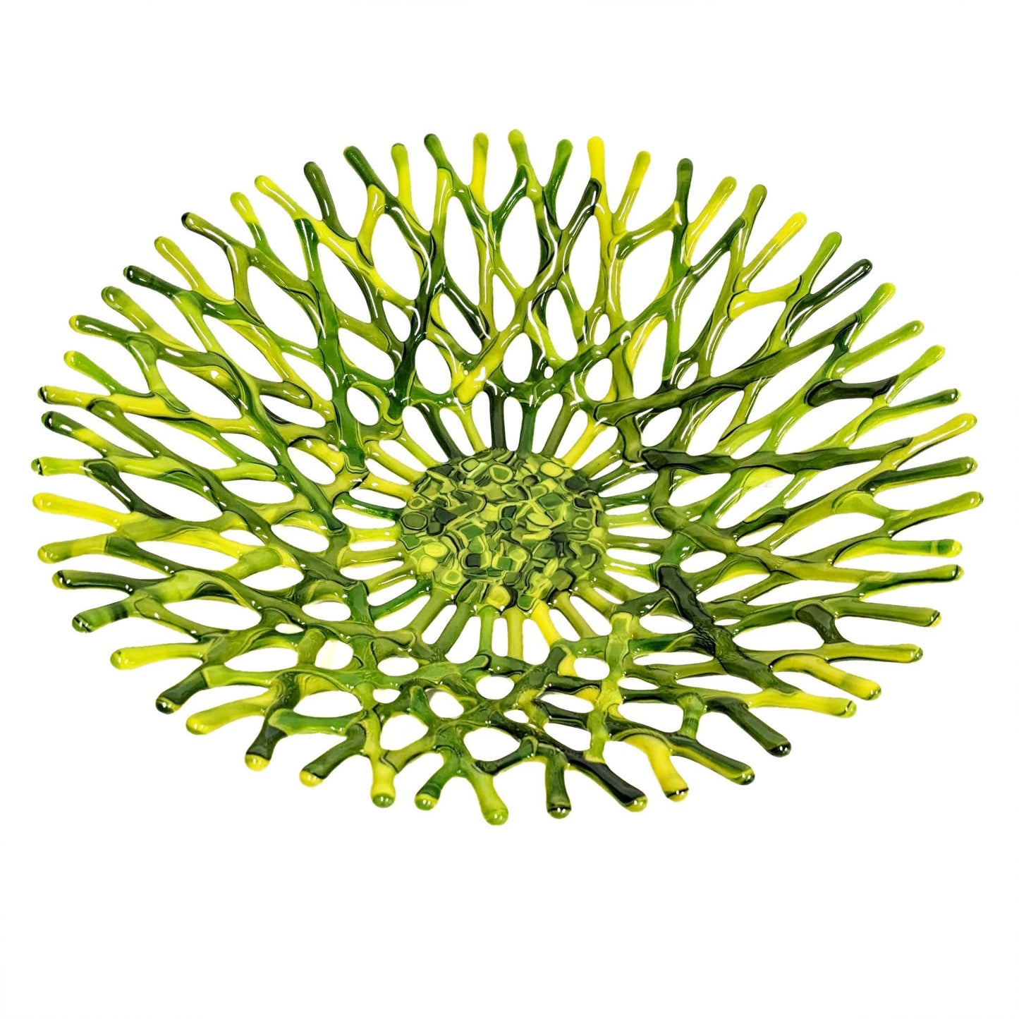 Glass Art Coral Fruit Bowl in Green and Yellow