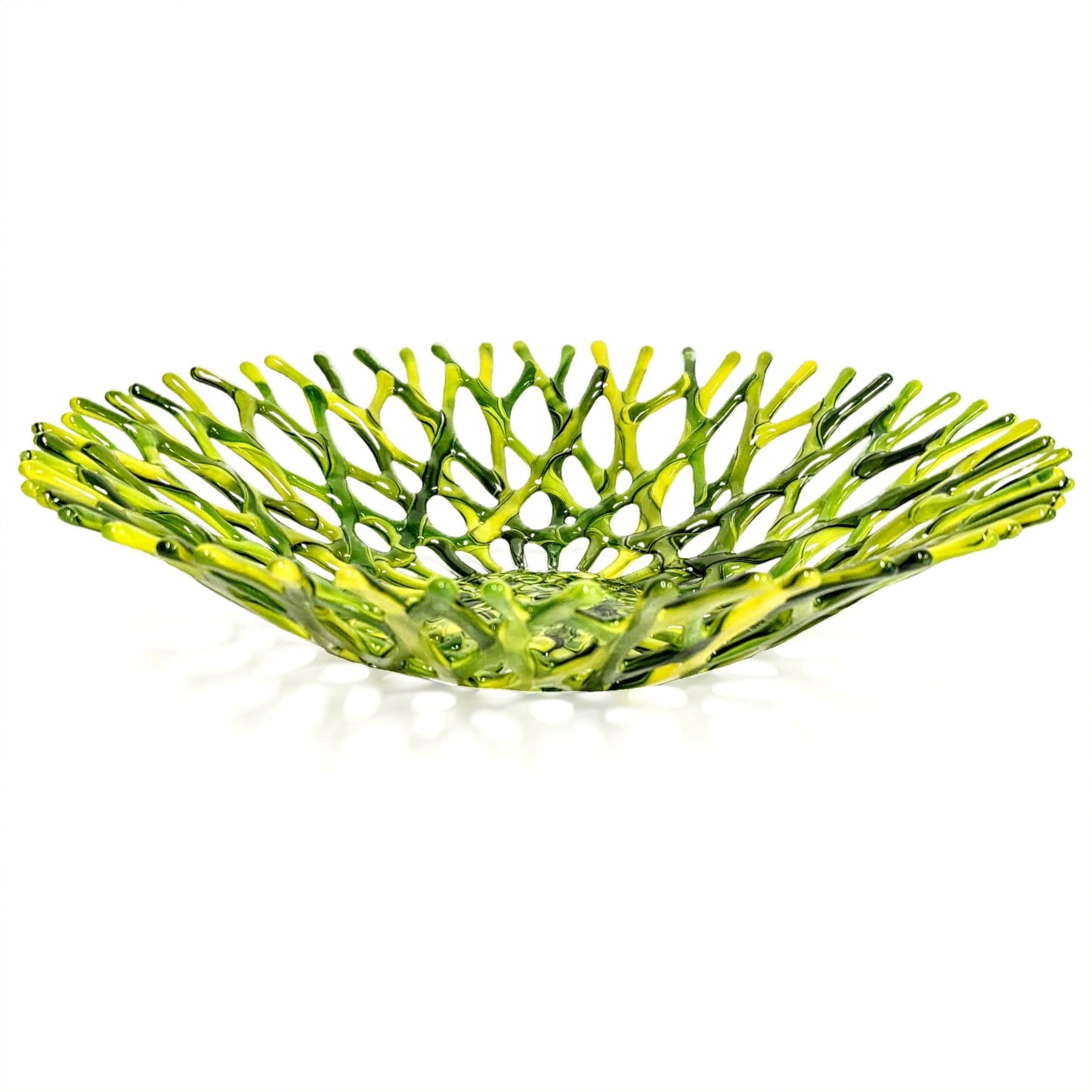 Glass Art Coral Fruit Bowl in Green and Yellow