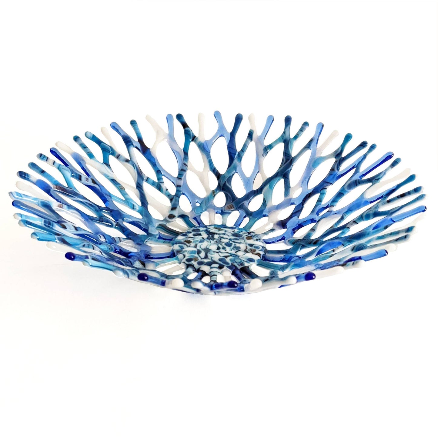 Glass Art Coral Bowl in Turquoise Lavender and Blackberry Purple