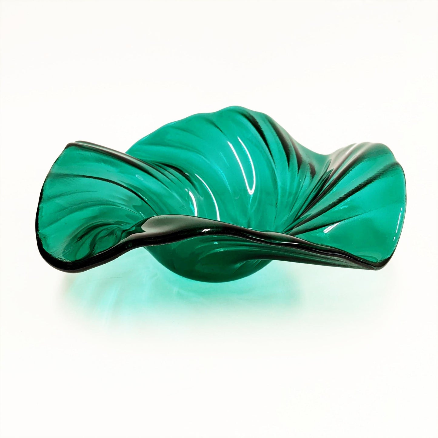 Teal Blue Green Glass Art Wave Bowl