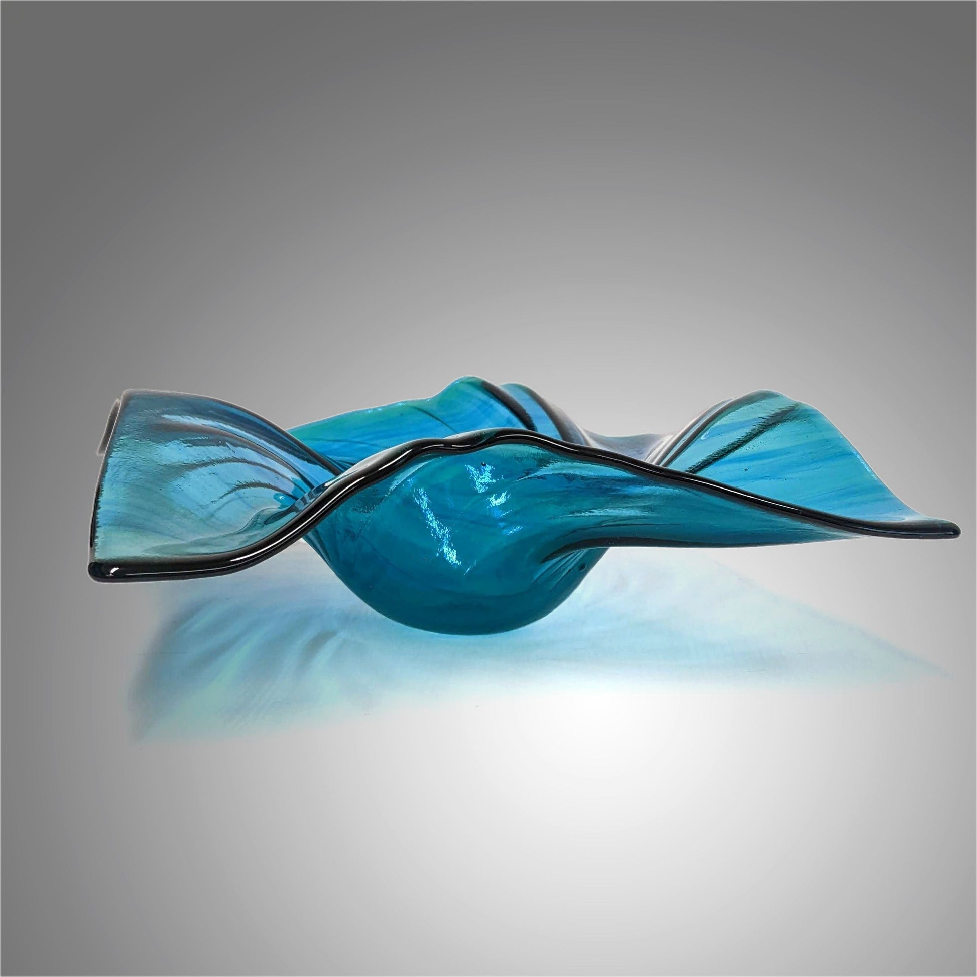 Glass Art Wave Bowl in Aqua Teal Turquoise | Modern Decorative Centerpiece Bowls | Handmade in Ohio | Unique Gift Ideas