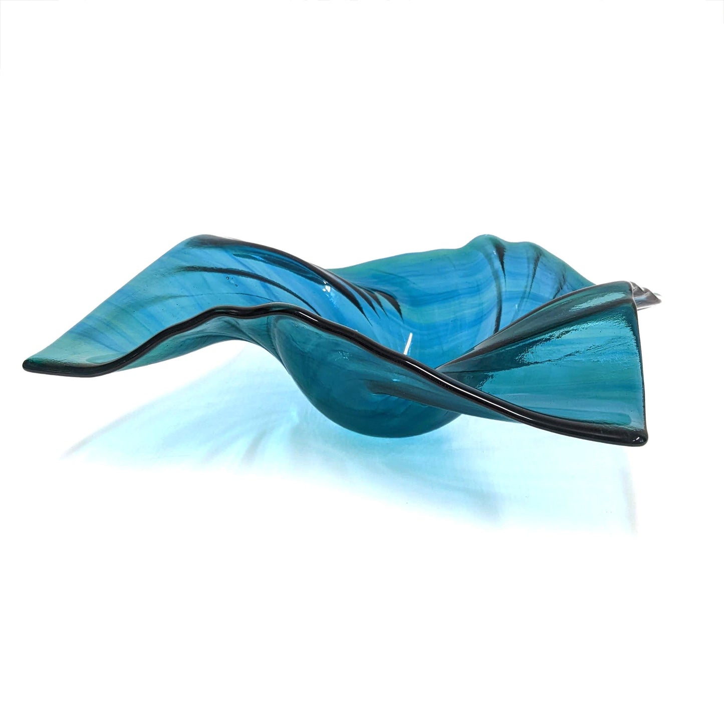 Aqua Teal Turquoise Glass Art Wave Bowl