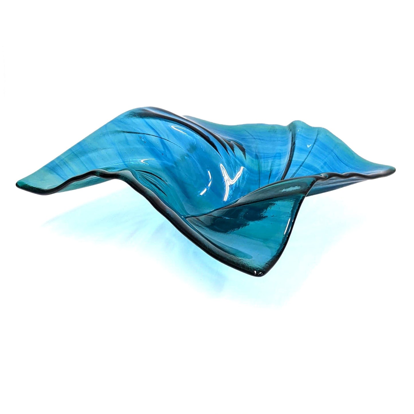 Aqua Teal Turquoise Glass Art Wave Bowl