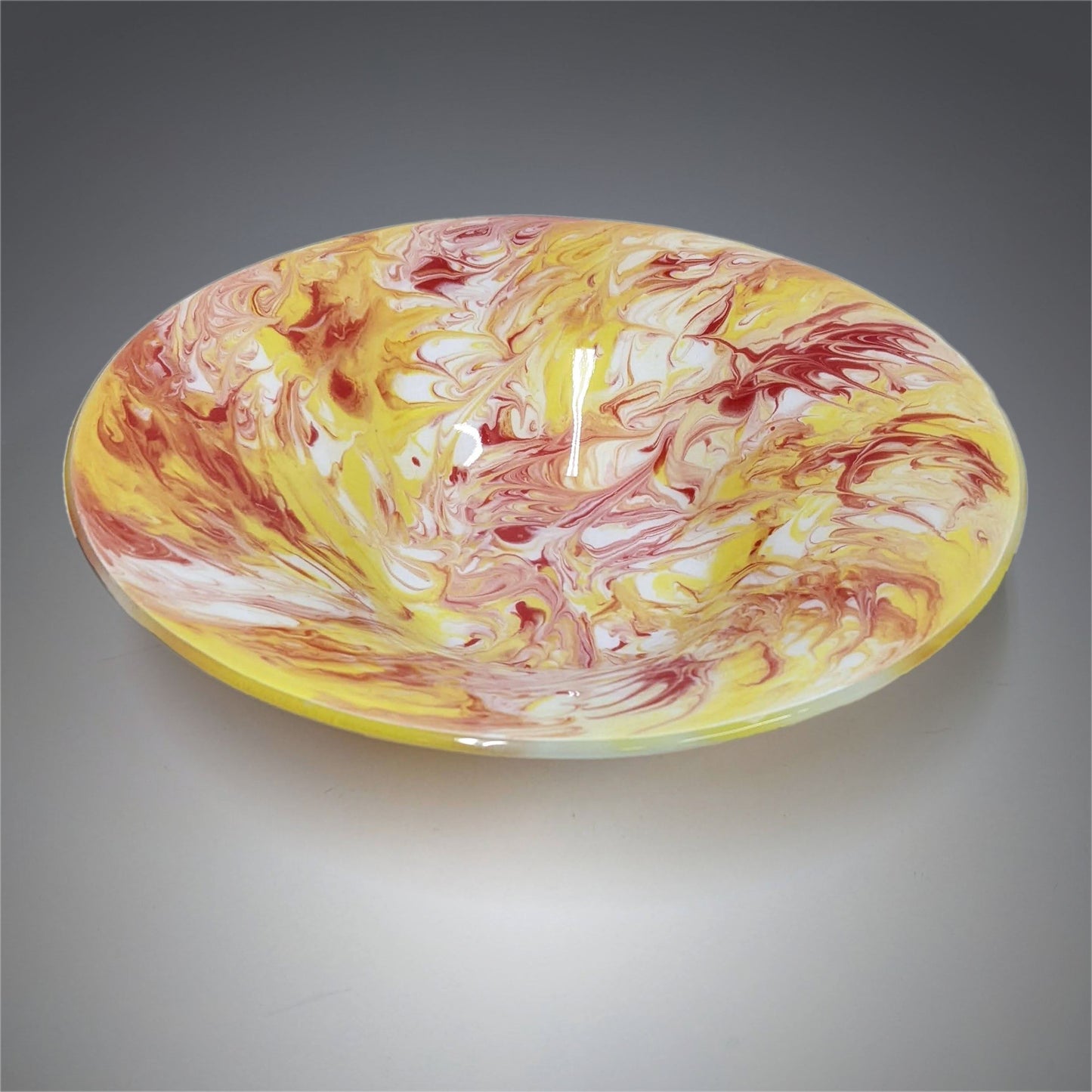 Contemporary Glass Art Serving Bowl in Red Yellow White