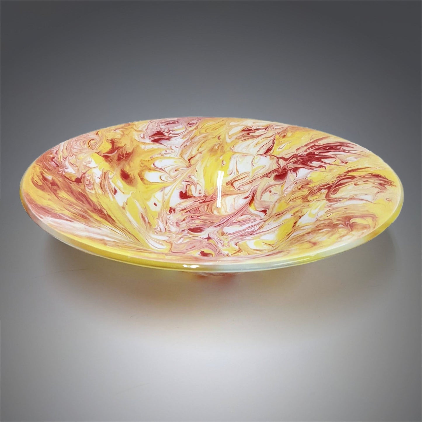 Contemporary Glass Art Serving Bowl in Red Yellow White