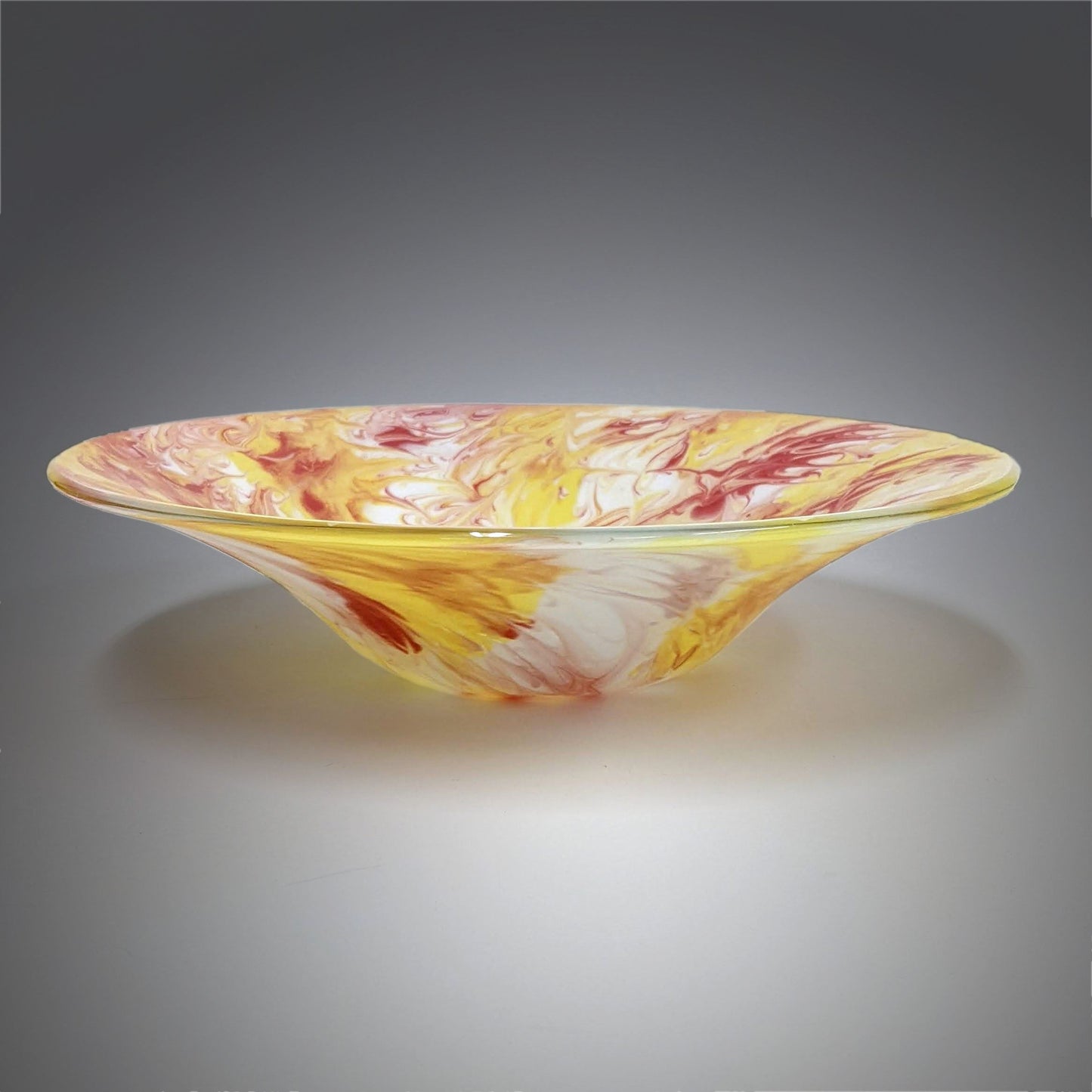 Contemporary Glass Art Serving Bowl in Red Yellow White