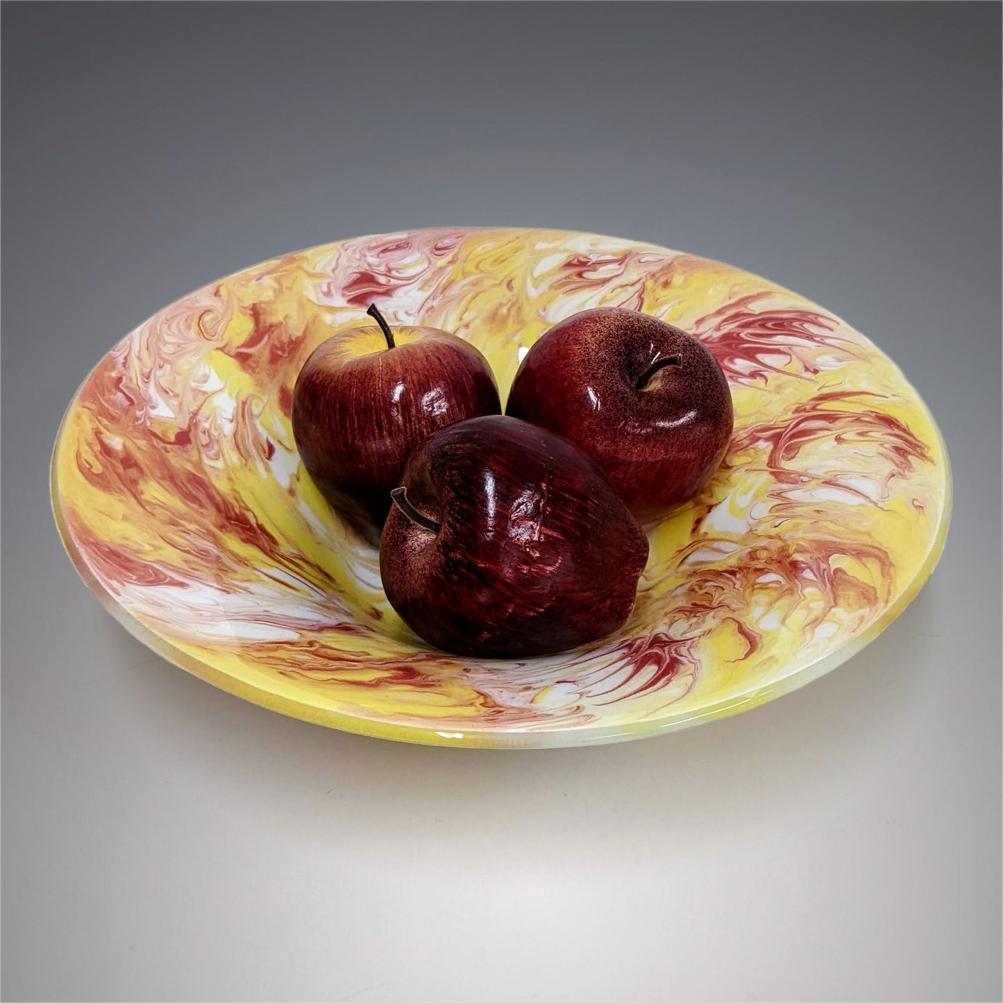 Contemporary Glass Art Serving Bowl in Red Yellow White