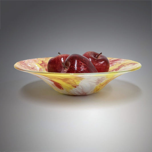 Contemporary Glass Art Serving Bowl in Red Yellow White | Home Decor