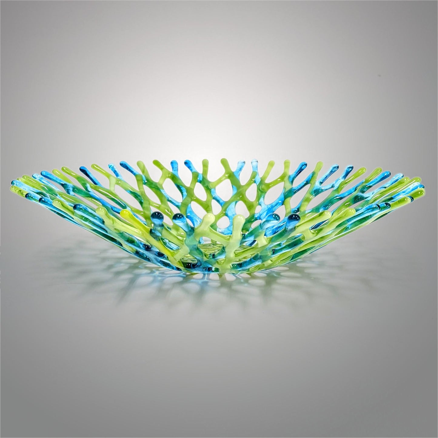 Glass Art Sea Coral Fruit Bowl in Sky Blue and Light Bright Green