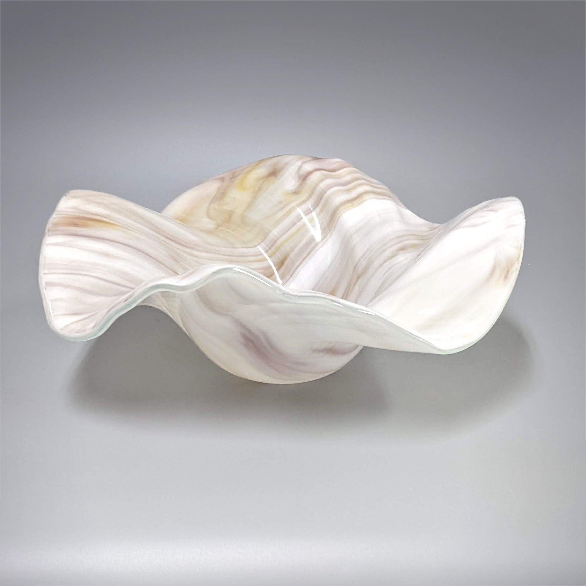 Glass Art Wave Bowl in Milky White Mauve Tan | the Glass Rainbow