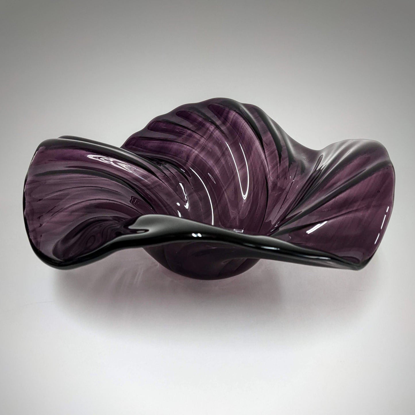 Glass Art Wave Sculpture Bowl in Purple