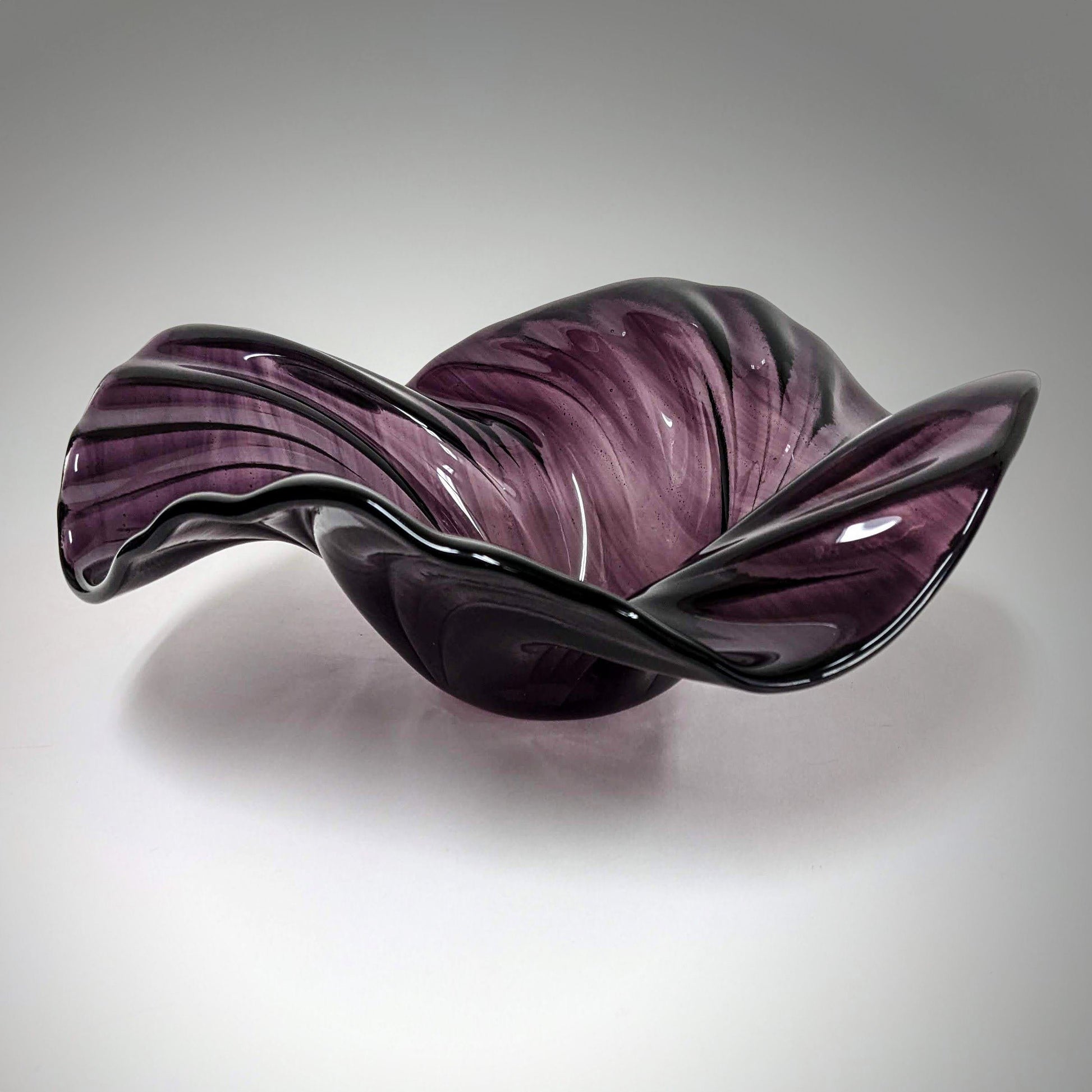 Glass Art Wave Sculpture Bowl in Purple | Art Glass Decor Gift Ideas
