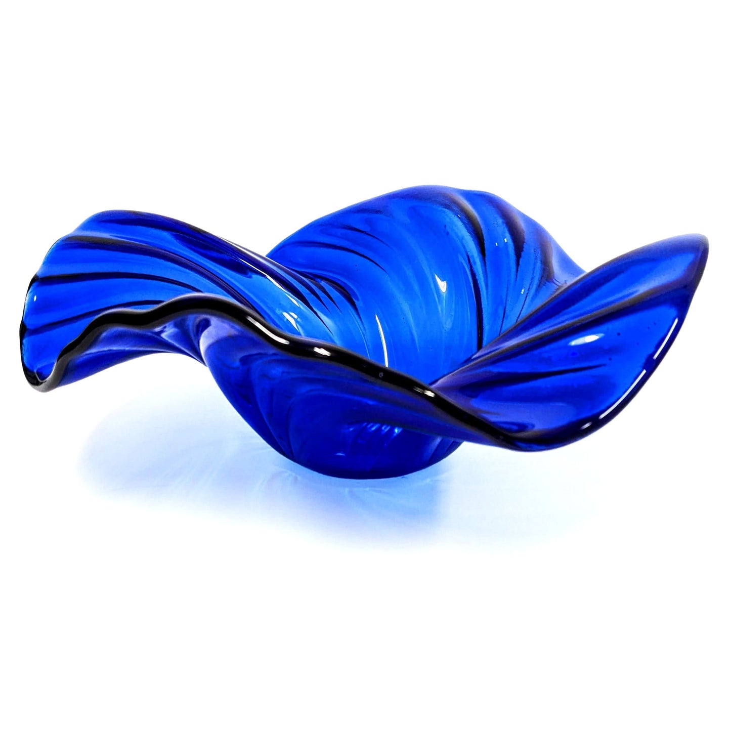 Electric Blue Glass Art Wave Bowl