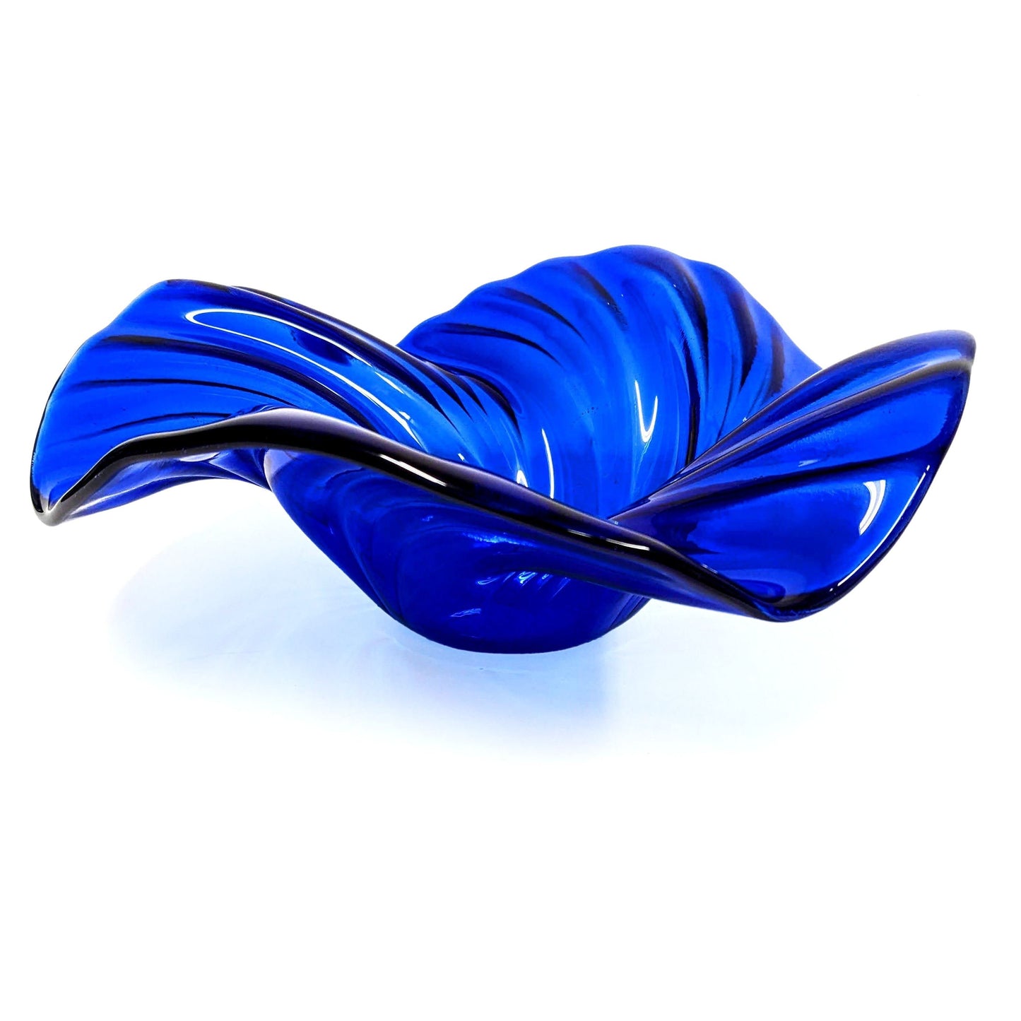 Electric Blue Glass Art Wave Bowl