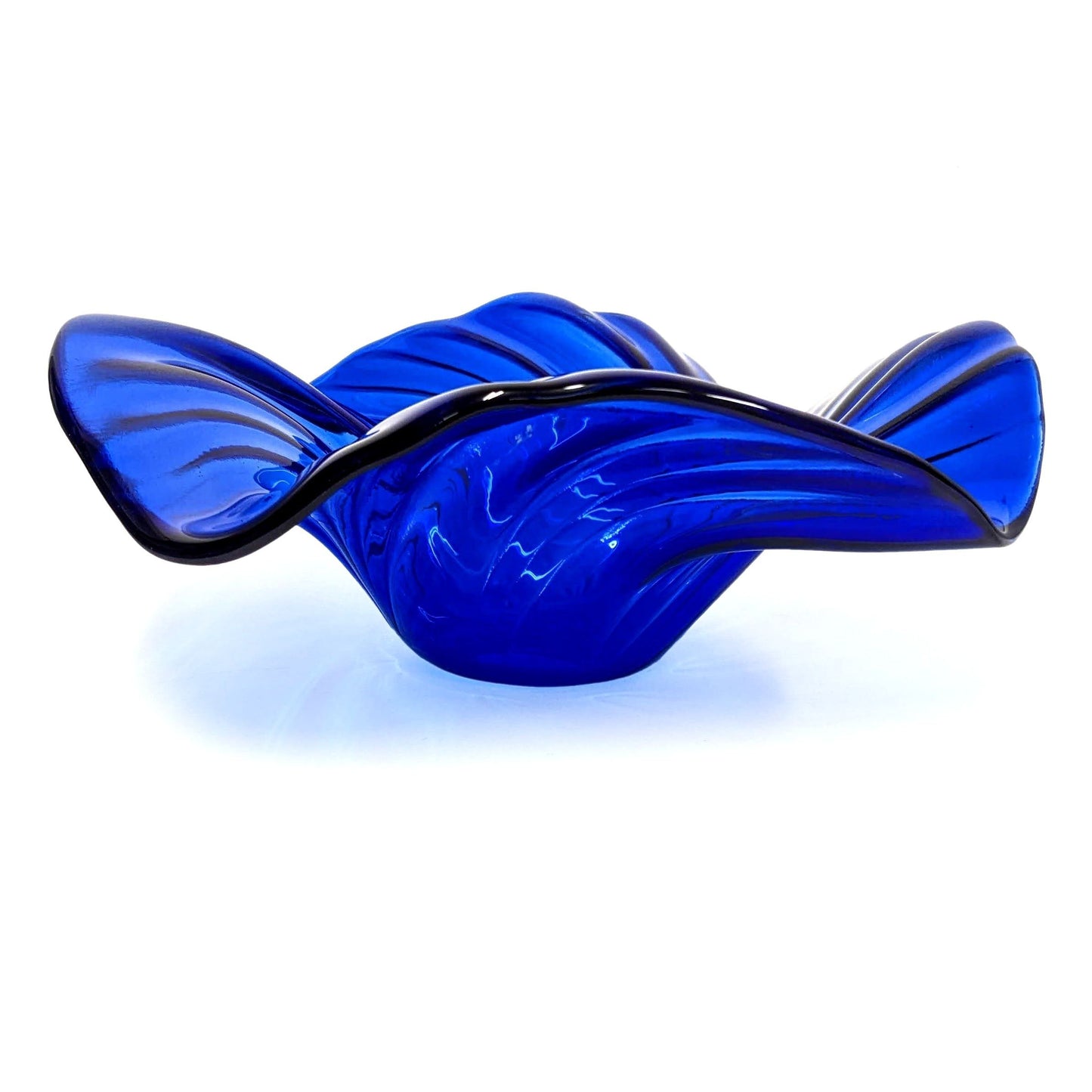 Electric Blue Glass Art Wave Bowl