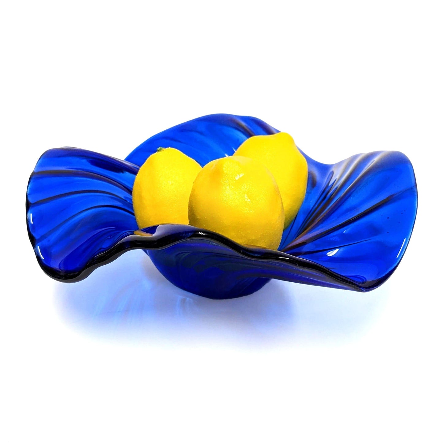 Electric Blue Glass Art Wave Bowl