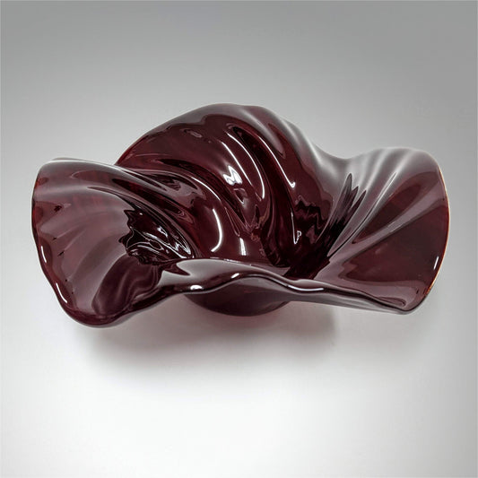 Glass Art Wave Bowl in Dark Brick Red | Handcrafted Decorative Bowls
