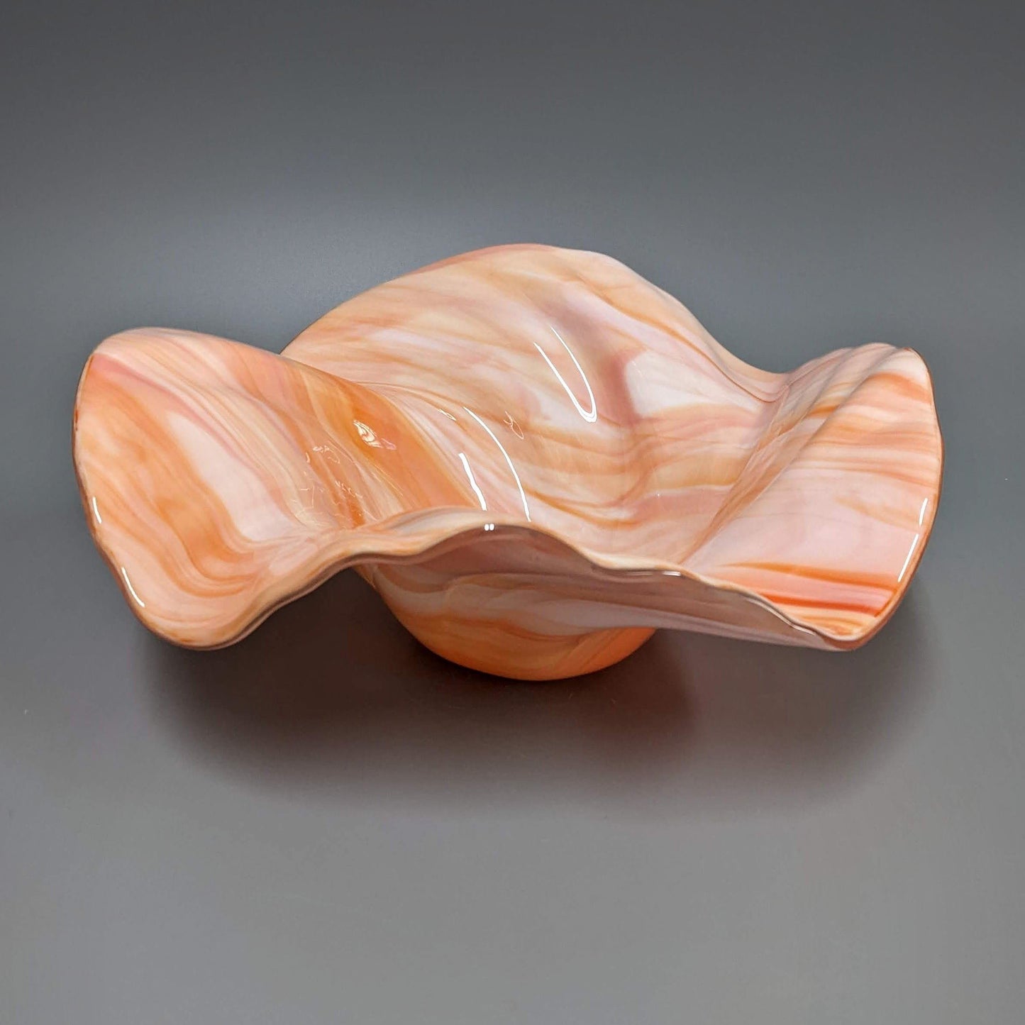 Glass Art Sculpture Wave Bowl in Shades of Orange