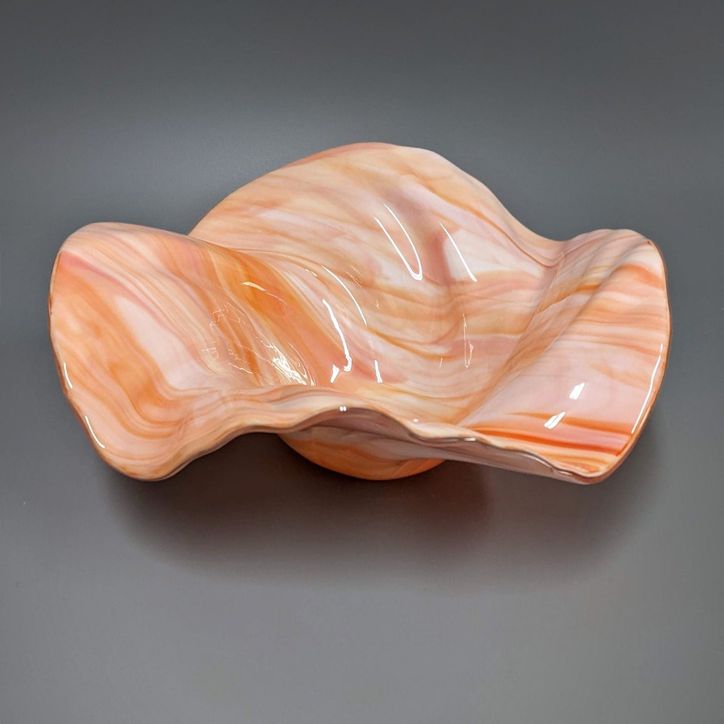 Glass Art Sculpture Wave Bowl in Shades of Orange