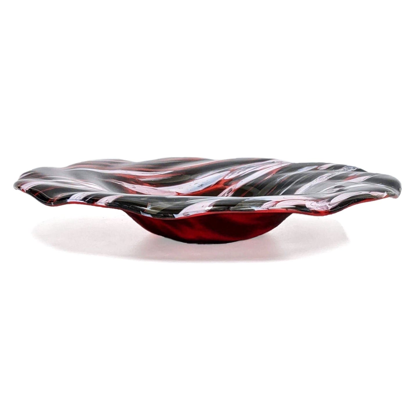 Modern Decorative Glass Art Bowl in Red Black and White