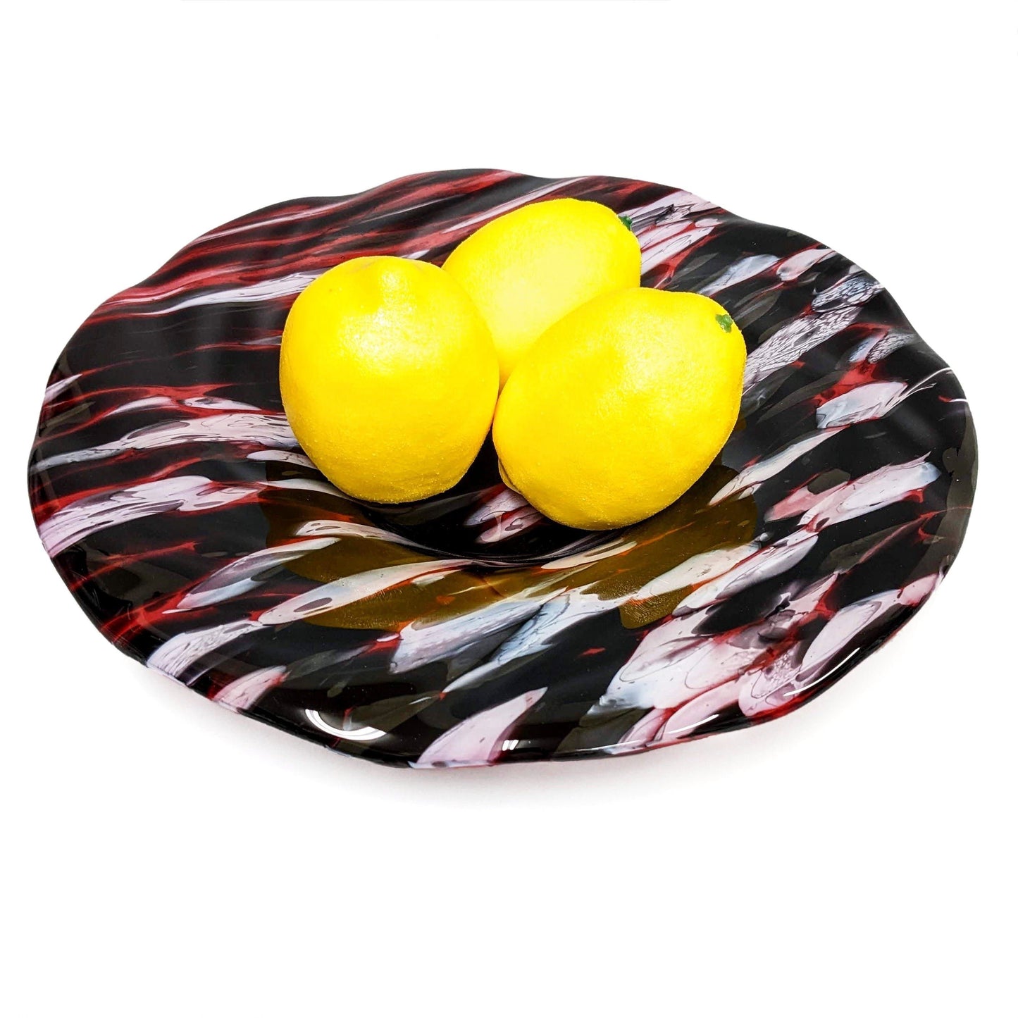 Modern Decorative Glass Art Bowl in Red Black and White