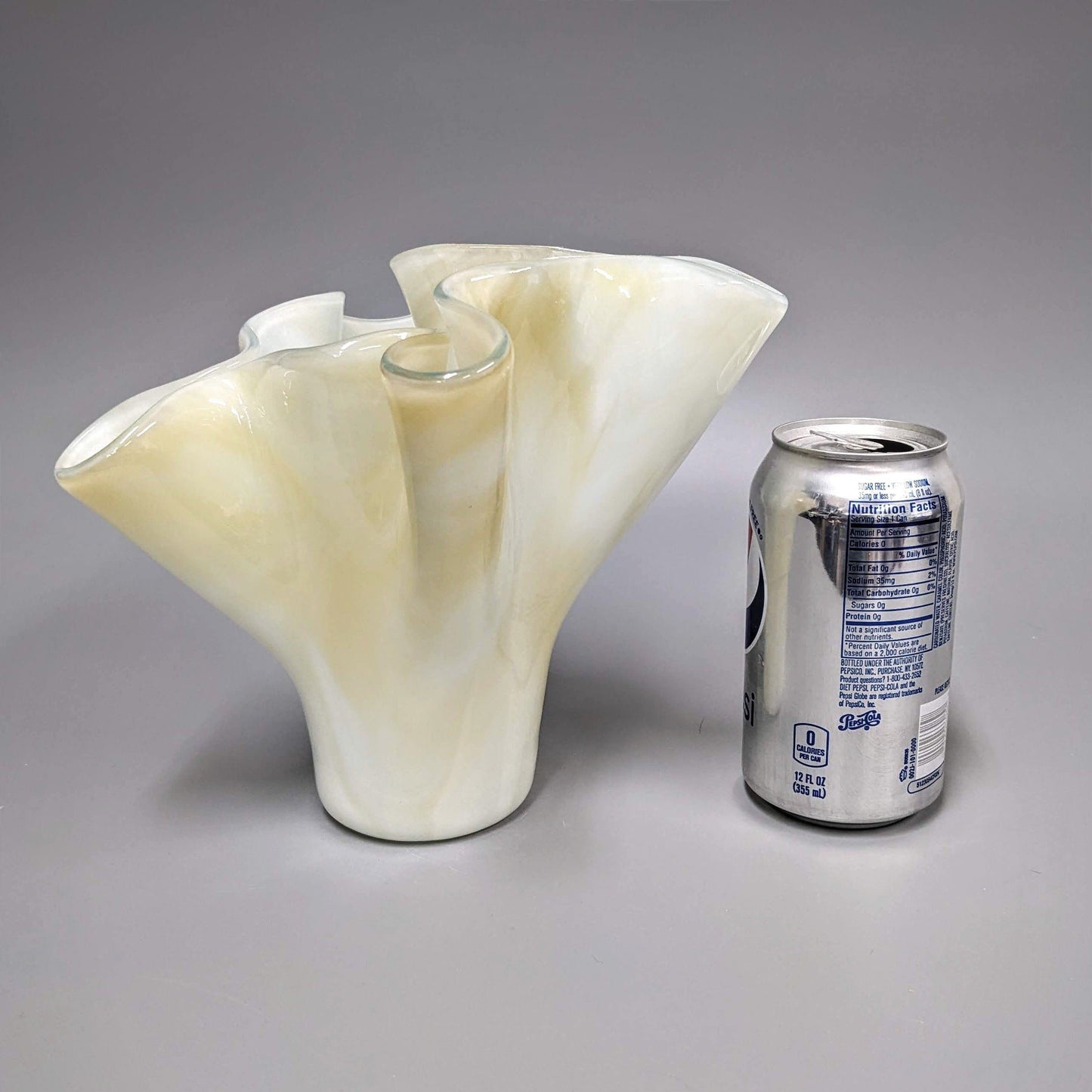Glass Art Vase in White and Buttercream Tan