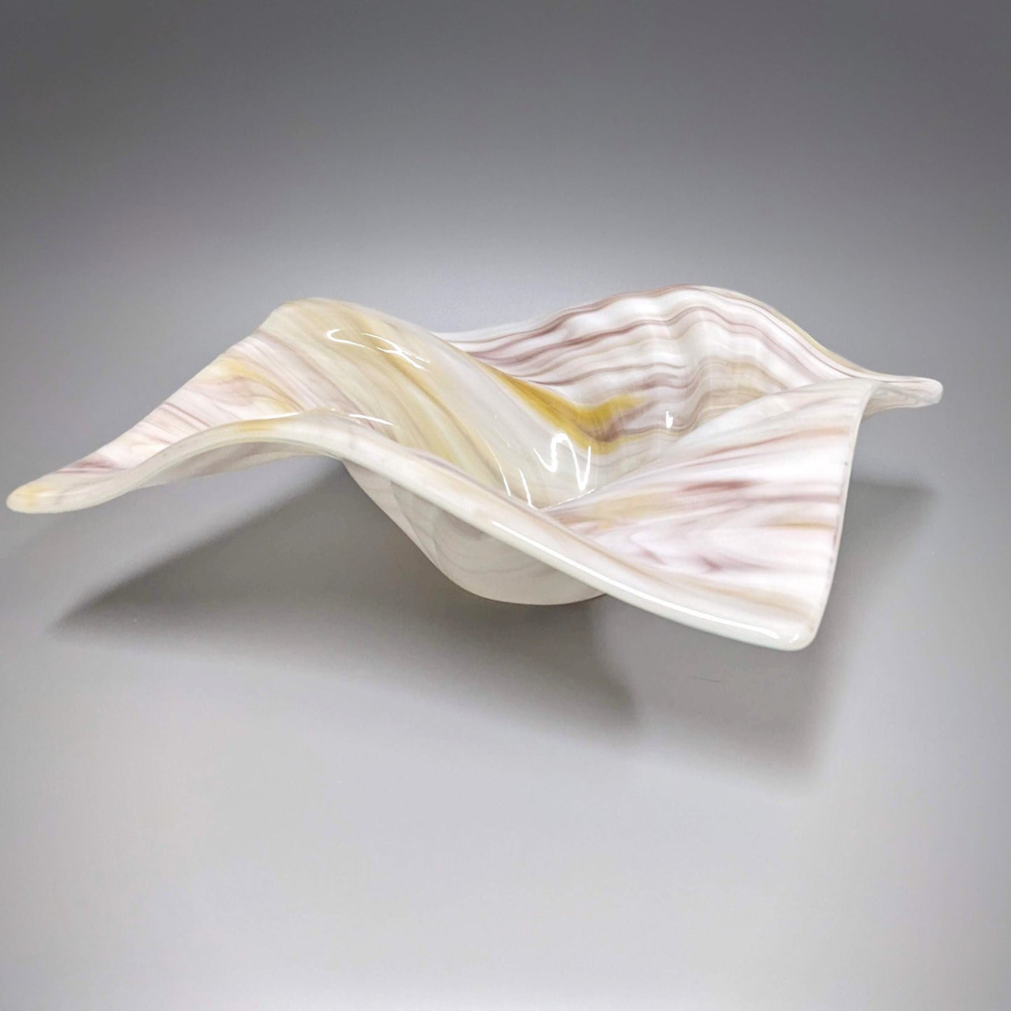 Glass Art Wave Bowl in Milky White Mauve Tan