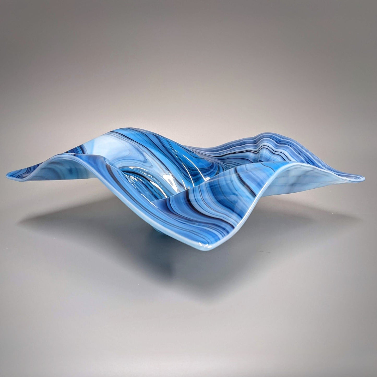 Glass Art Square Wave Bowl in Shaded Blues