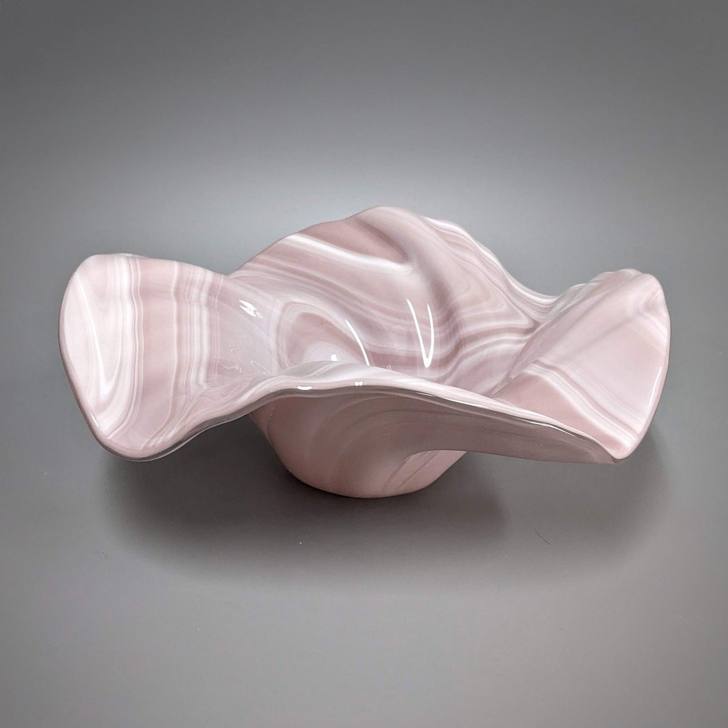 Glass Art Wave Bowl in Pink Mauve White