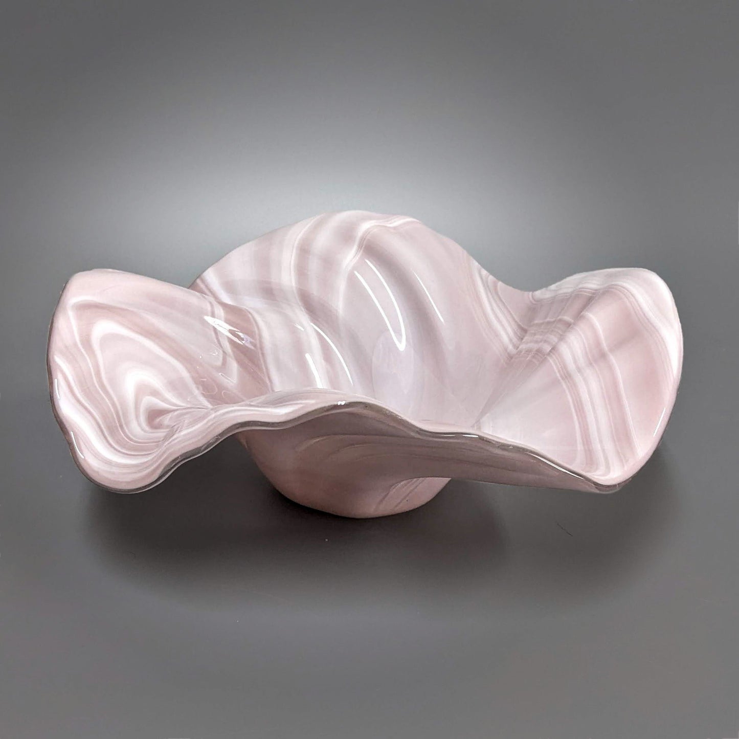 Glass Art Wave Bowl in Pink Mauve White | Handcrafted Home Décor Gifts