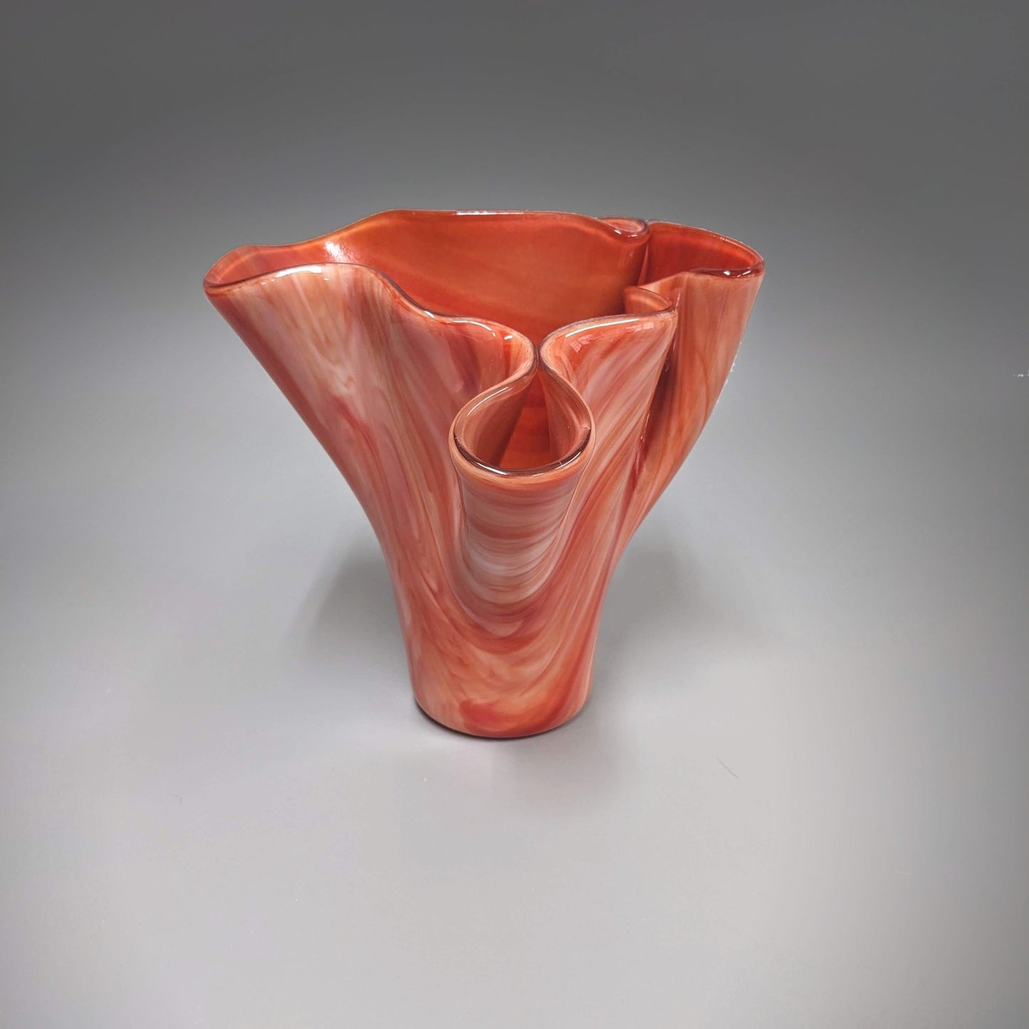 Art Glass Free Form Vase in Red and Orange