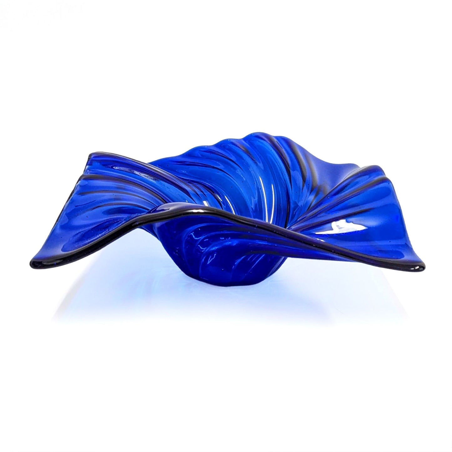 Electric Blue Glass Art Wave Bowl