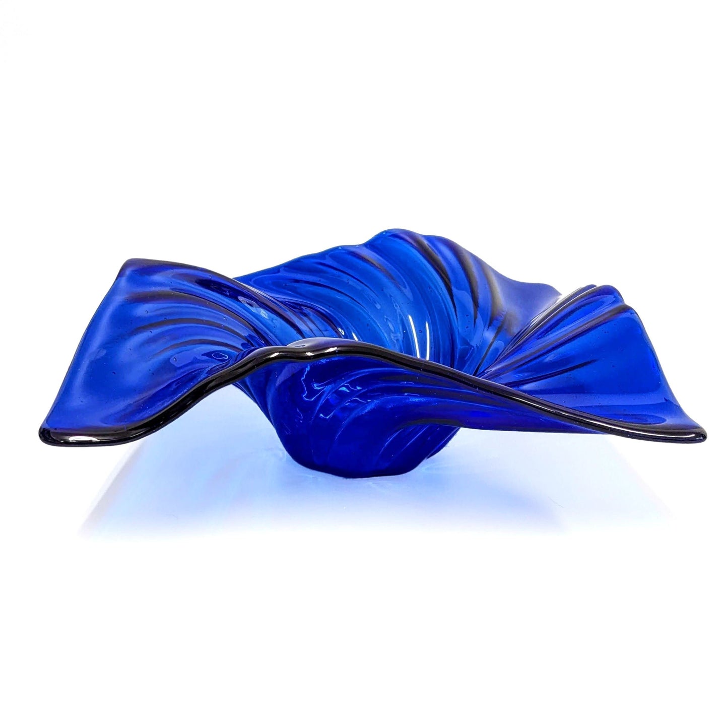 Electric Blue Glass Art Wave Bowl