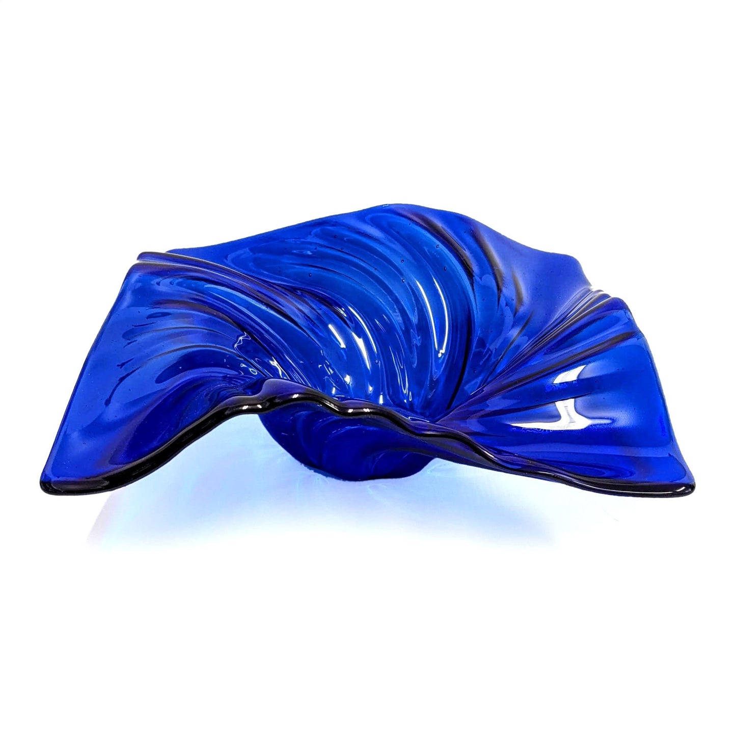 Electric Blue Glass Art Wave Bowl