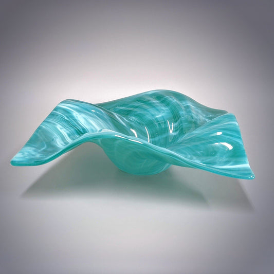 Glass Art Wave Bowl in Aqua Blue Green and White | Unique Gift Ideas