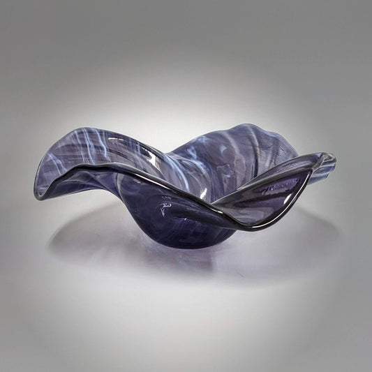 Glass Art Wave Bowl in Bluish Purple and White | Handcrafted Gifts & Décor | The Glass Rainbow