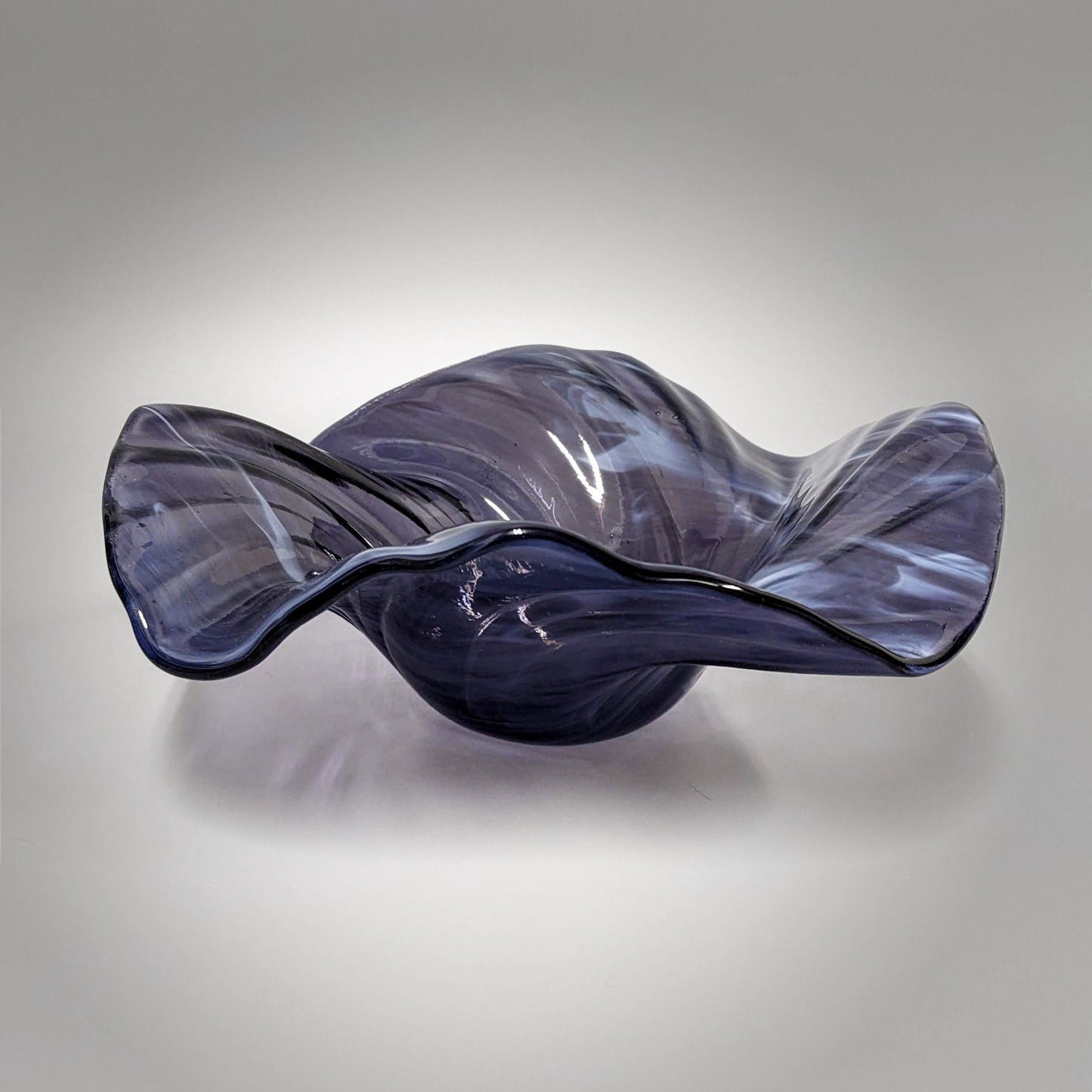 Glass Art Wave Bowl in Bluish Purple and White