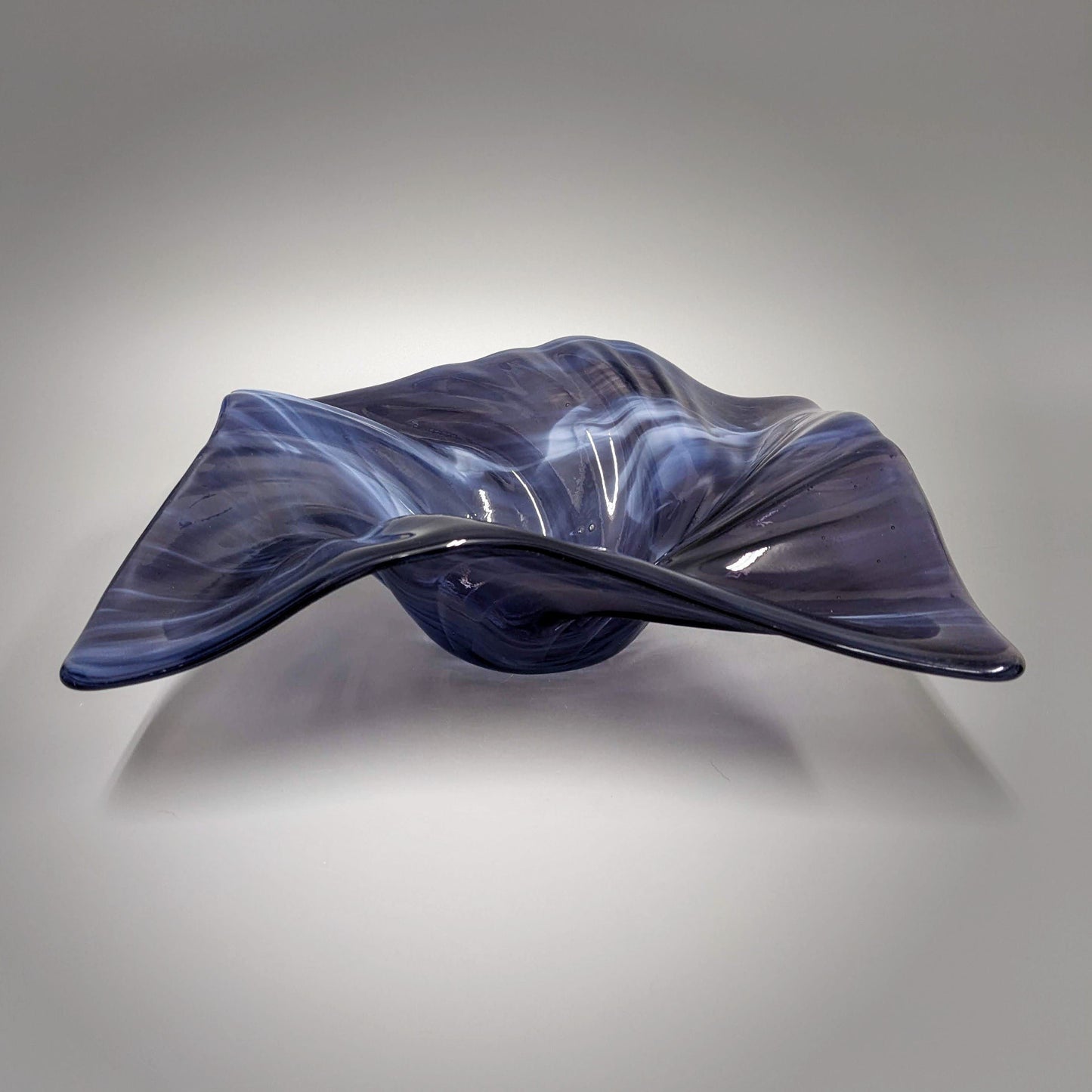 Glass Art Wave Bowl in Bluish Purple and White