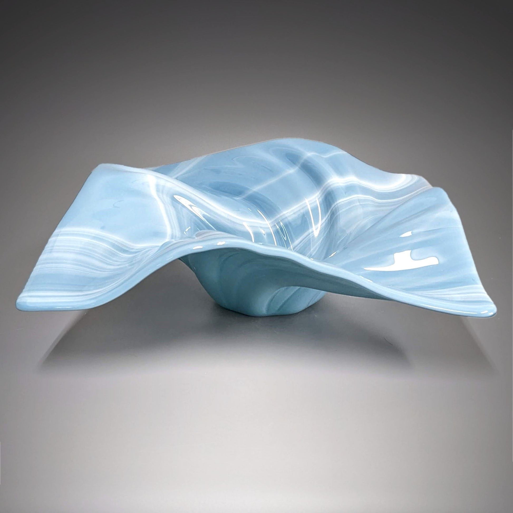 Glass Art Wave Bowl in Gray Blue and White | Handcrafted in the USA