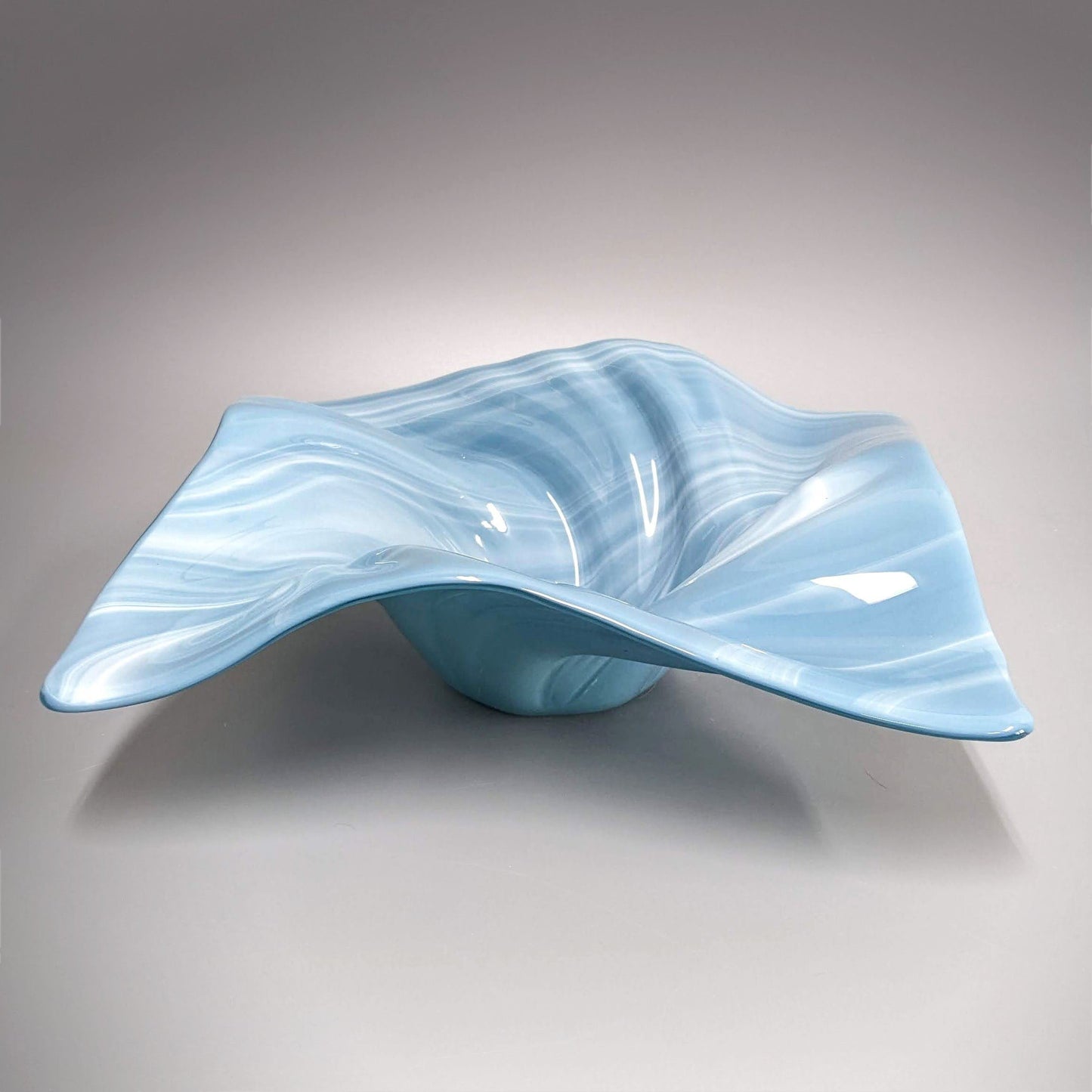 Glass Art Wave Bowl in Gray Blue and White